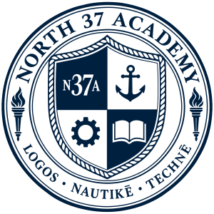 North 37 Academy official seal — LOGOS · NAUTIKĒ · TECHNĒ
